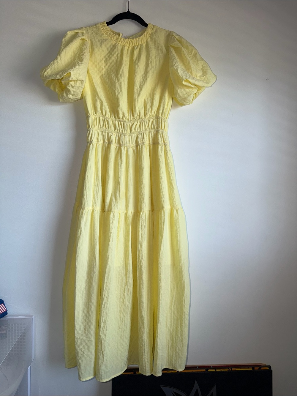 THML Pale Yellow Textured Elastic-Neck Blouse